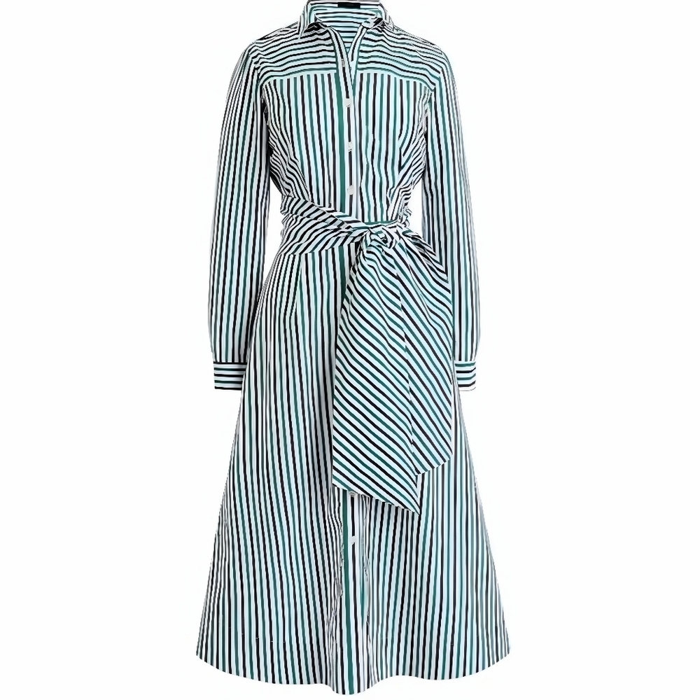 J. Crew Green, Navy and White Striped Long Sleeve Dress